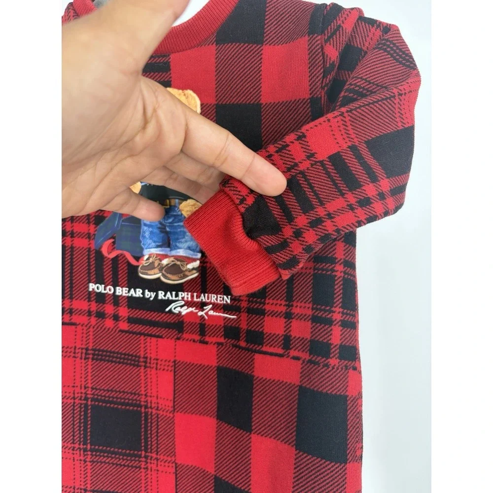 Ralph Lauren Polo Bear Red Plaid Fleece Coverall Sleeper Infant 9 Months